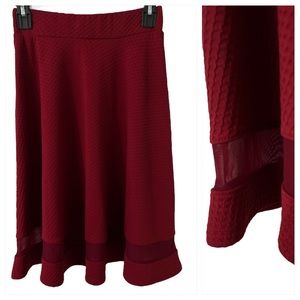 Faith and Joy Red Burgundy Skirt with Sheer Strip at Bottom Sz S